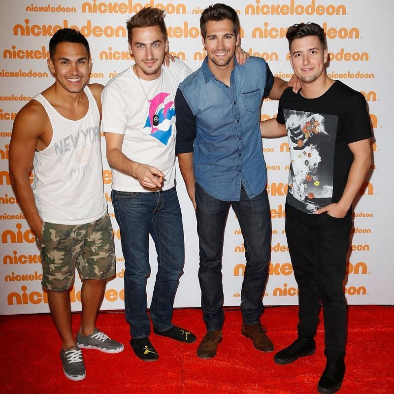 Washiriki wa Big Time Rush kwenye hafla ya Nickelodeon (Picha kupitia Don Arnold / Picha za Getty)